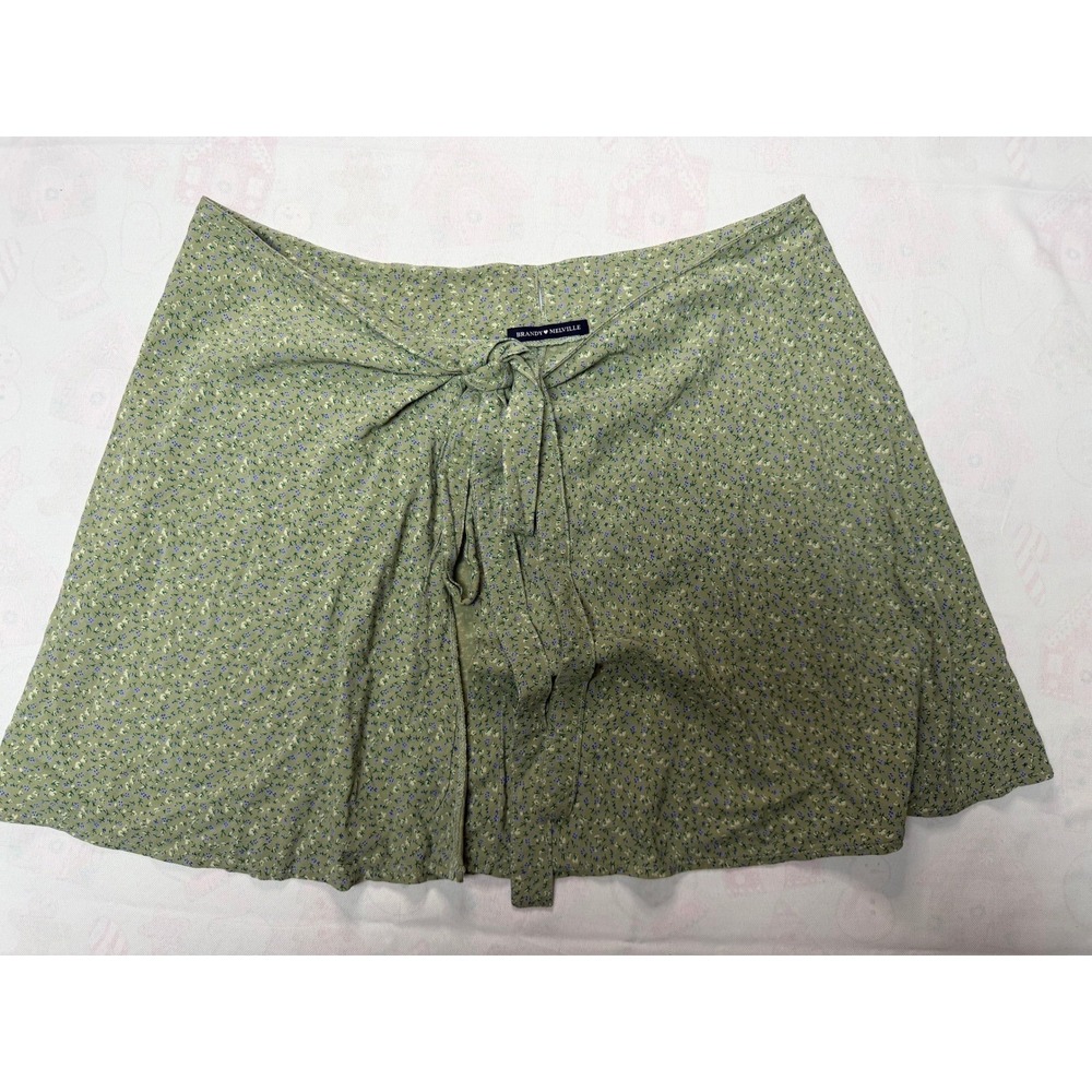 Brandy Melville Green Floral Wrap Mini Skirt Sage Ditsy Flower Coquette MD112 - Picture 2 of 7